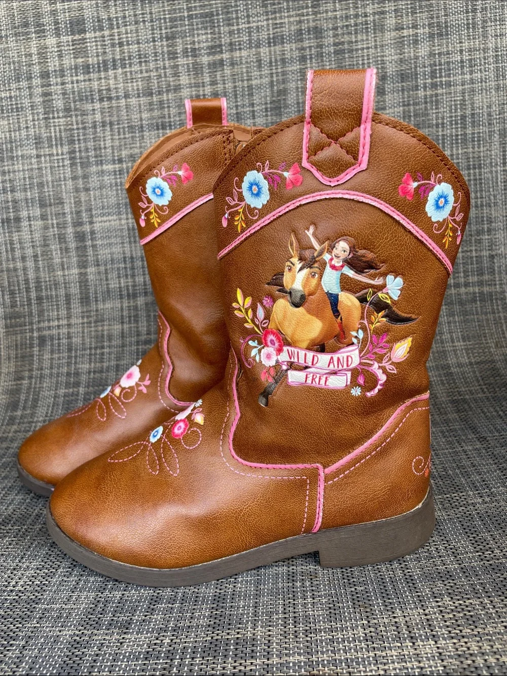 DreamWorks Spirit Riding Free Brown Western Cowboy Boots Girls size 12